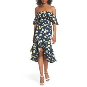 NEW! Fame and Partners Sasha Off the Shoulder Dress in Lemon Print size US 0
